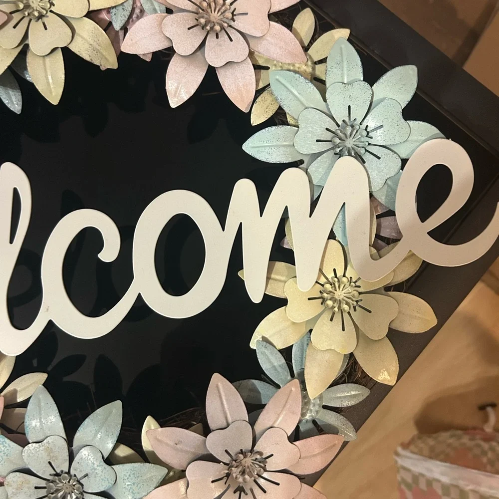 Hobby Lobby Pastel Floral Metal on Grapevine Welcome Wreath